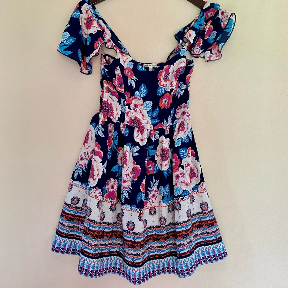 Charlotte Russe Floral Flutter Sleeve Skater Dress